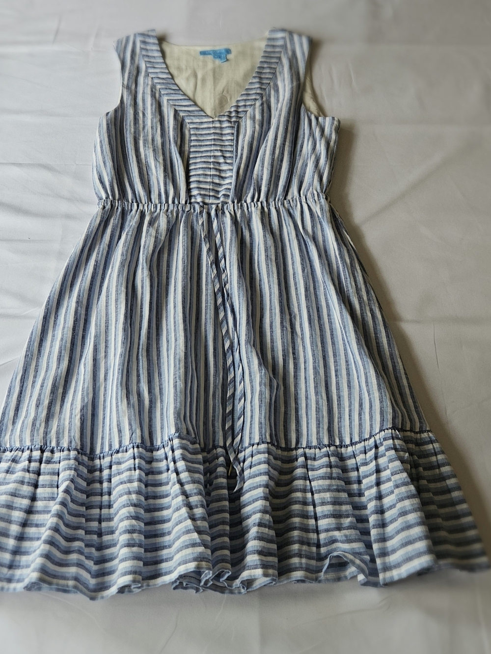 Draper James RSVP Striped Linen Blend Ruffle Hem Sleeveless Dress Size S - Picture 7 of 13